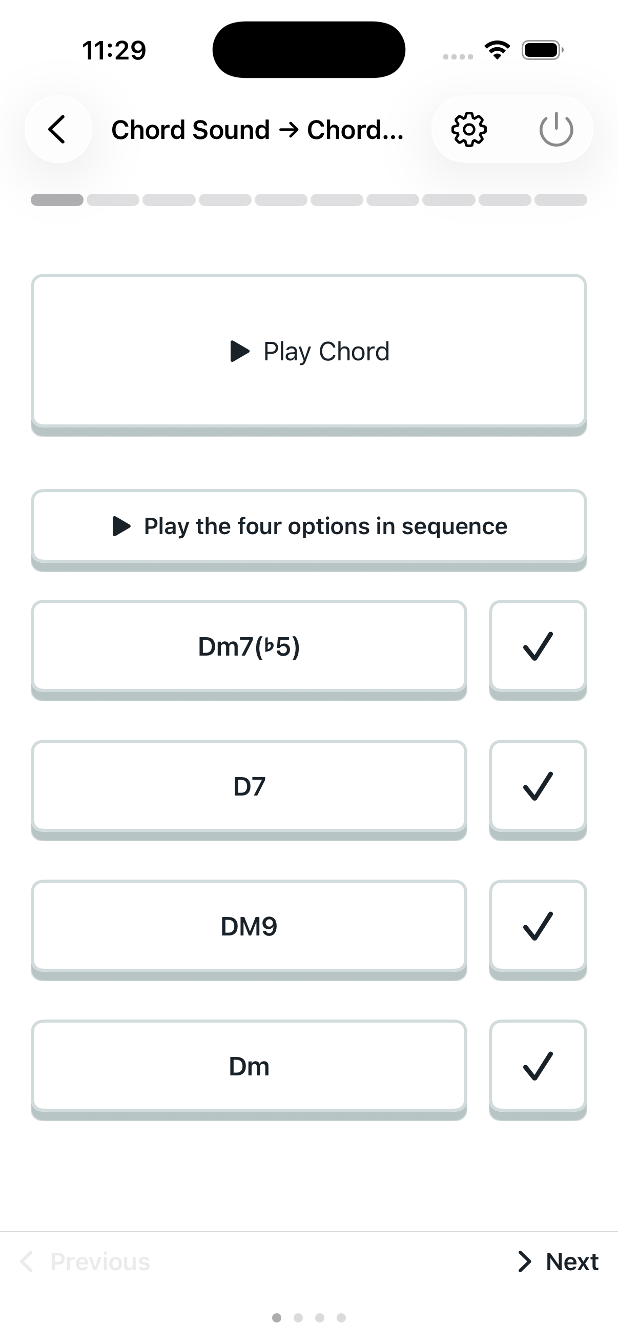 Chord sound to chord name: question screen