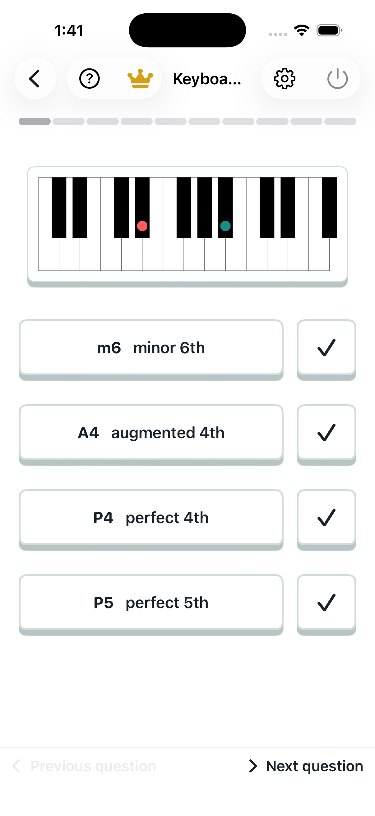 Keyboard to interval: question screen