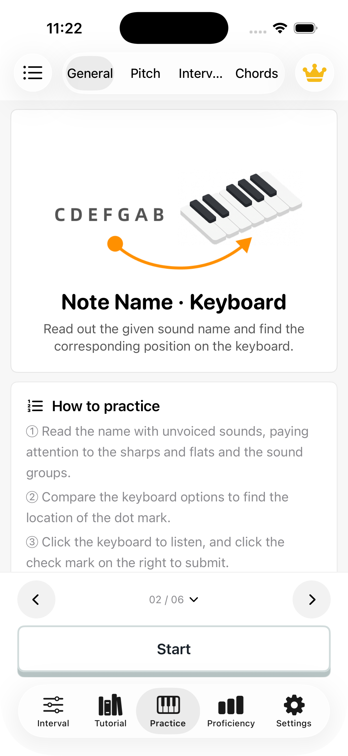 Note name to keyboard: introduction