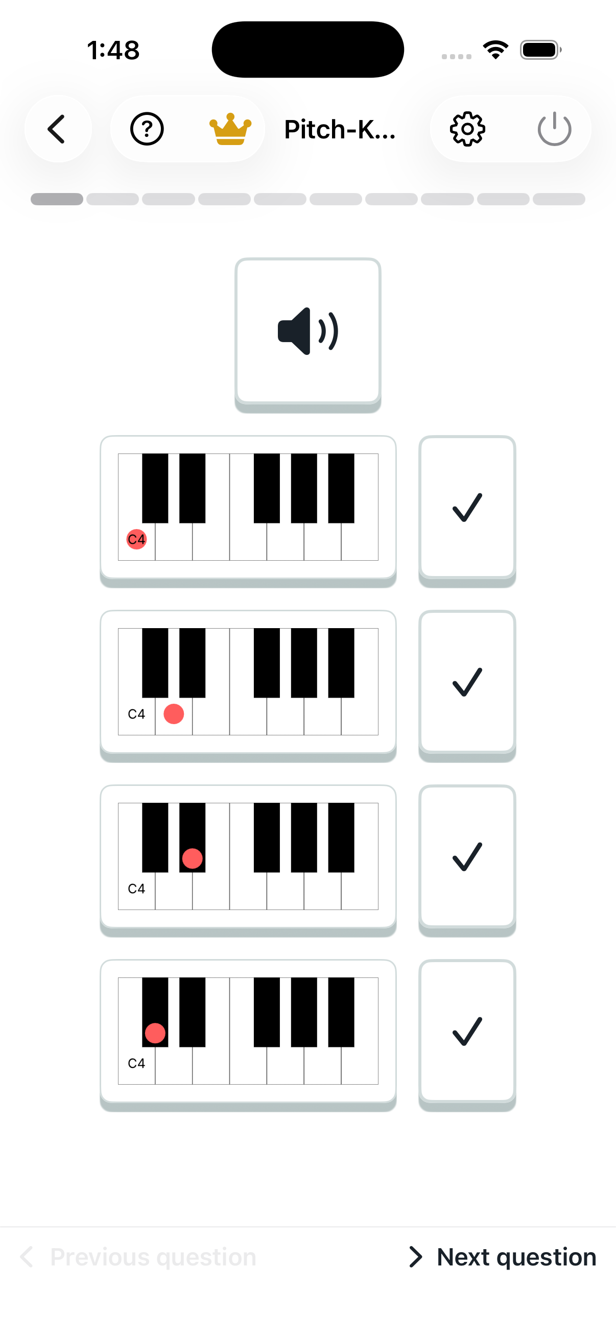 Pitch to keyboard: question screen